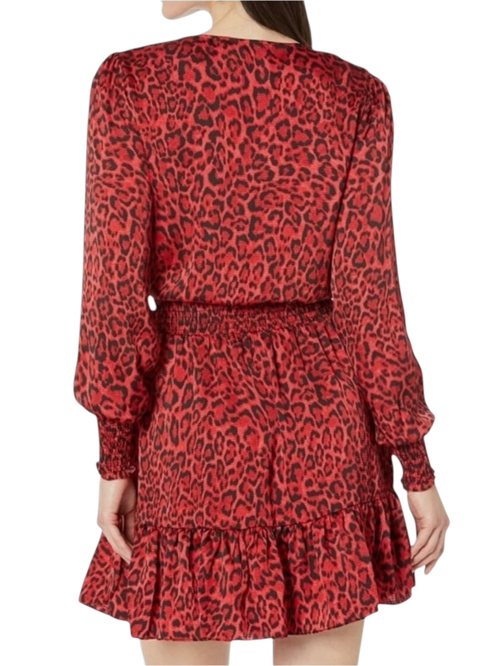 Michael Kors Julia Dress XL Red Leopard Smocked Ruffle NWT - Picture 6 of 15